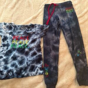 Chaser XS jogger set, black/gray tie dye, peace